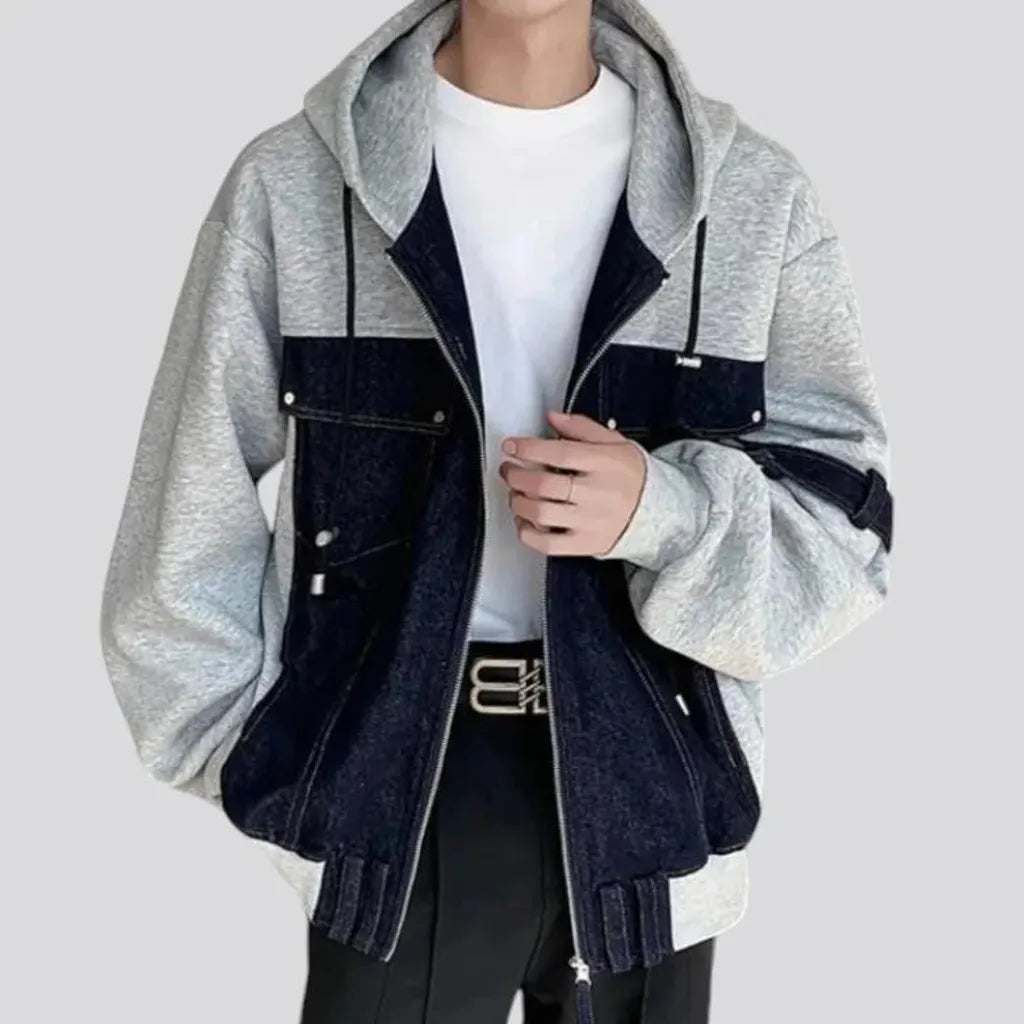 Dark wash oversized men's denim bomber jacket