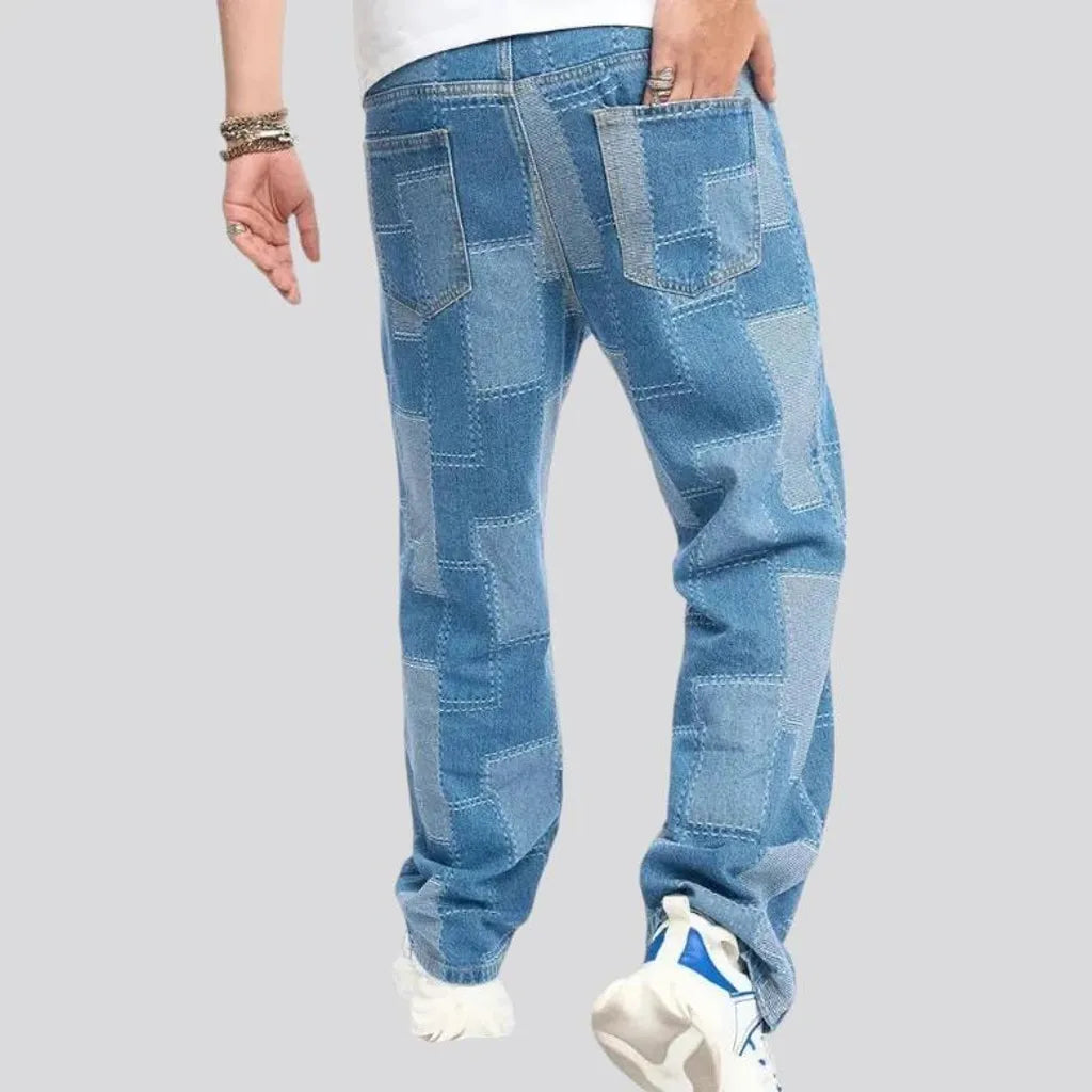 Boho style light wash men's jeans