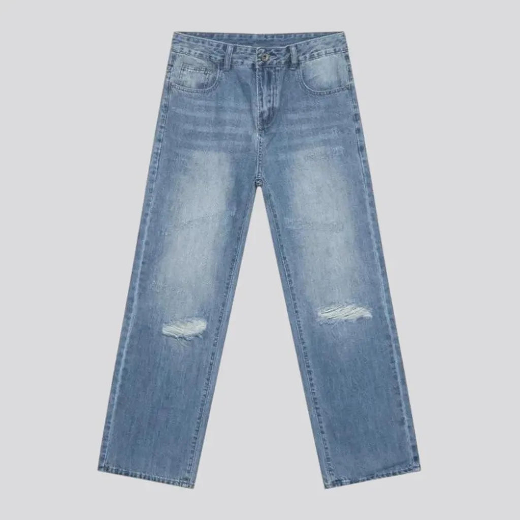 Distressed look baggy men's jeans