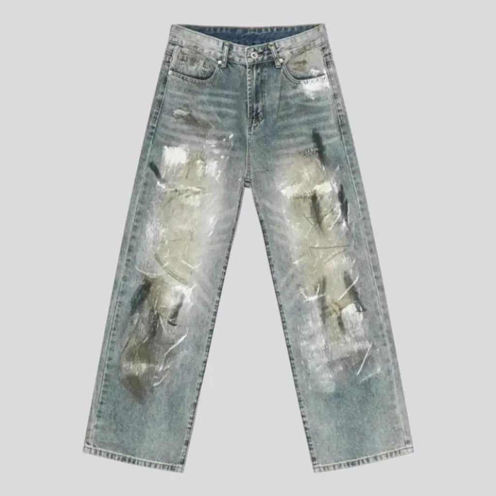 Medium rise graffiti fashion men's jeans