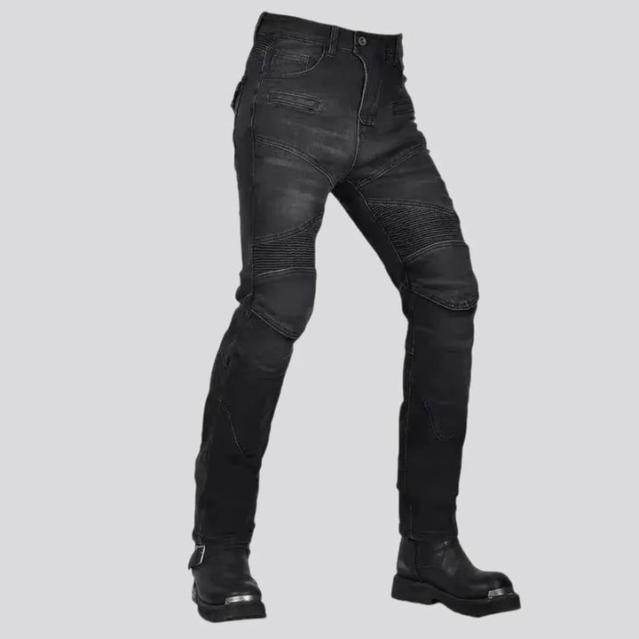 High rise biker motorcycle men's jeans