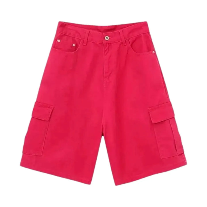 Baggy Style Cargo Men's Denim Shorts - Red