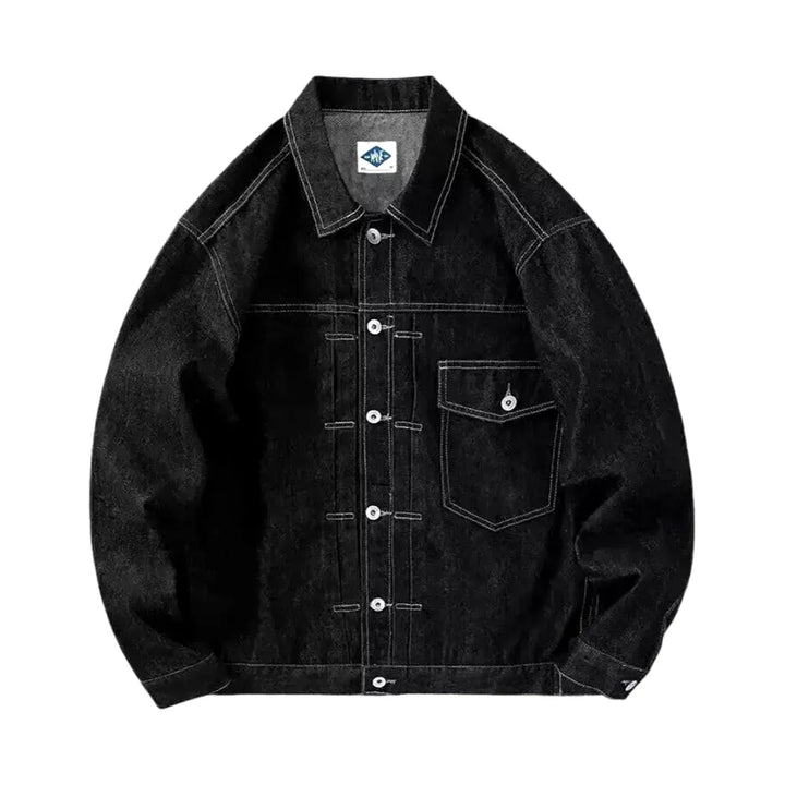 Dark Cargo Pocket Men's Denim Jacket - Black