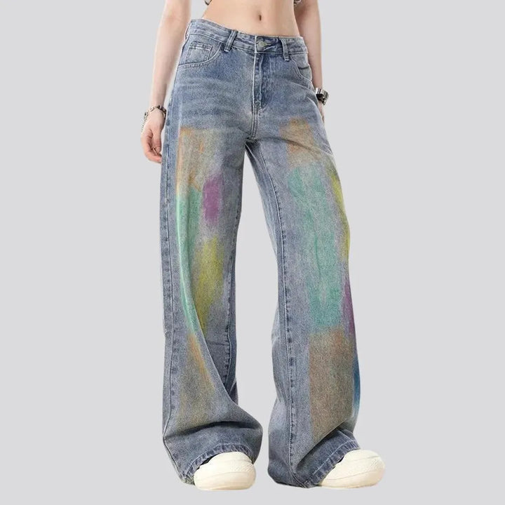 Baggy fit lined printed jeans for women