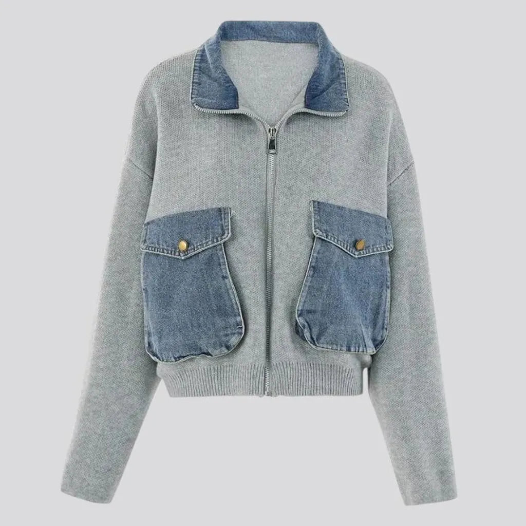 Oversized boho style jean cardigan for ladies