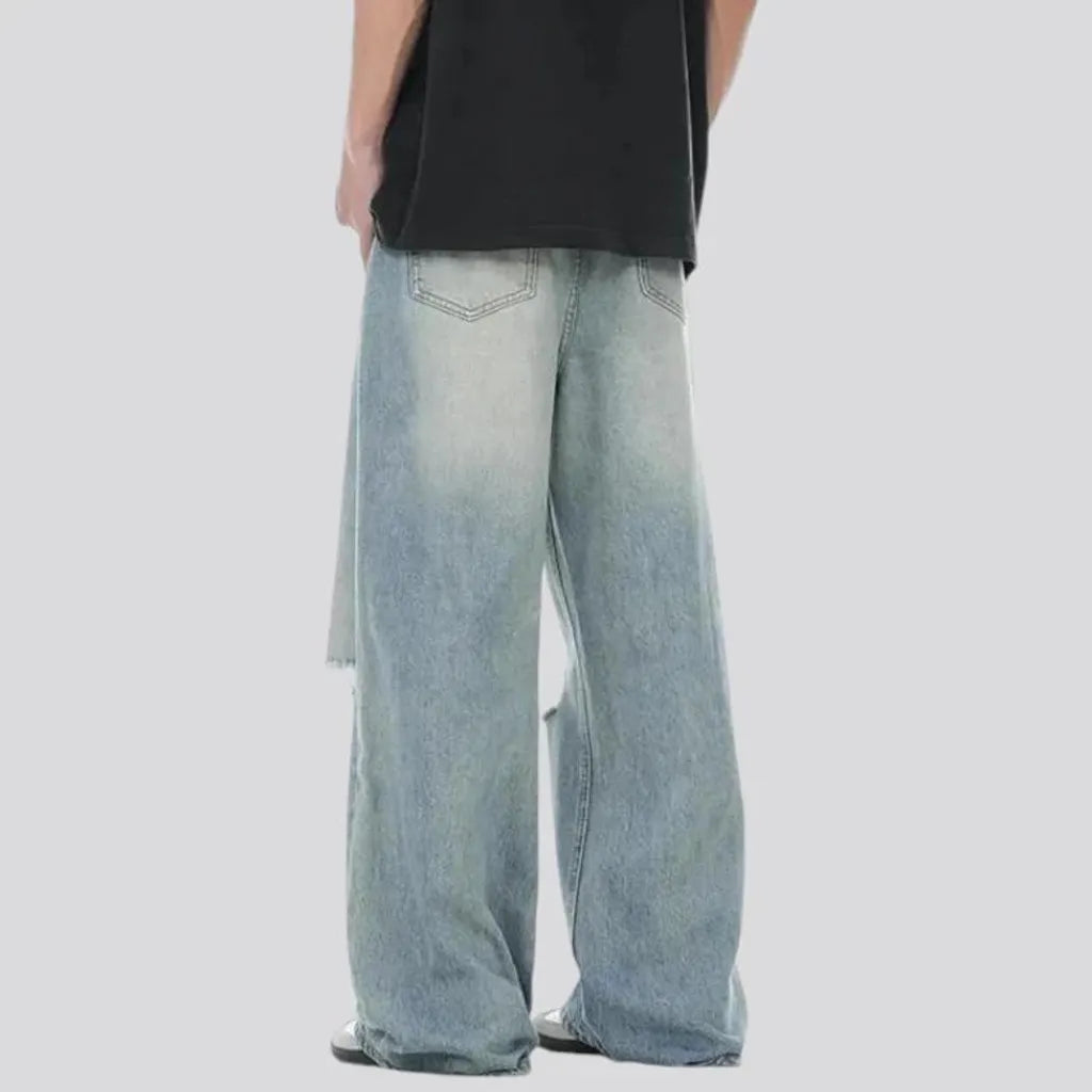 Distressed baggy style men's jeans