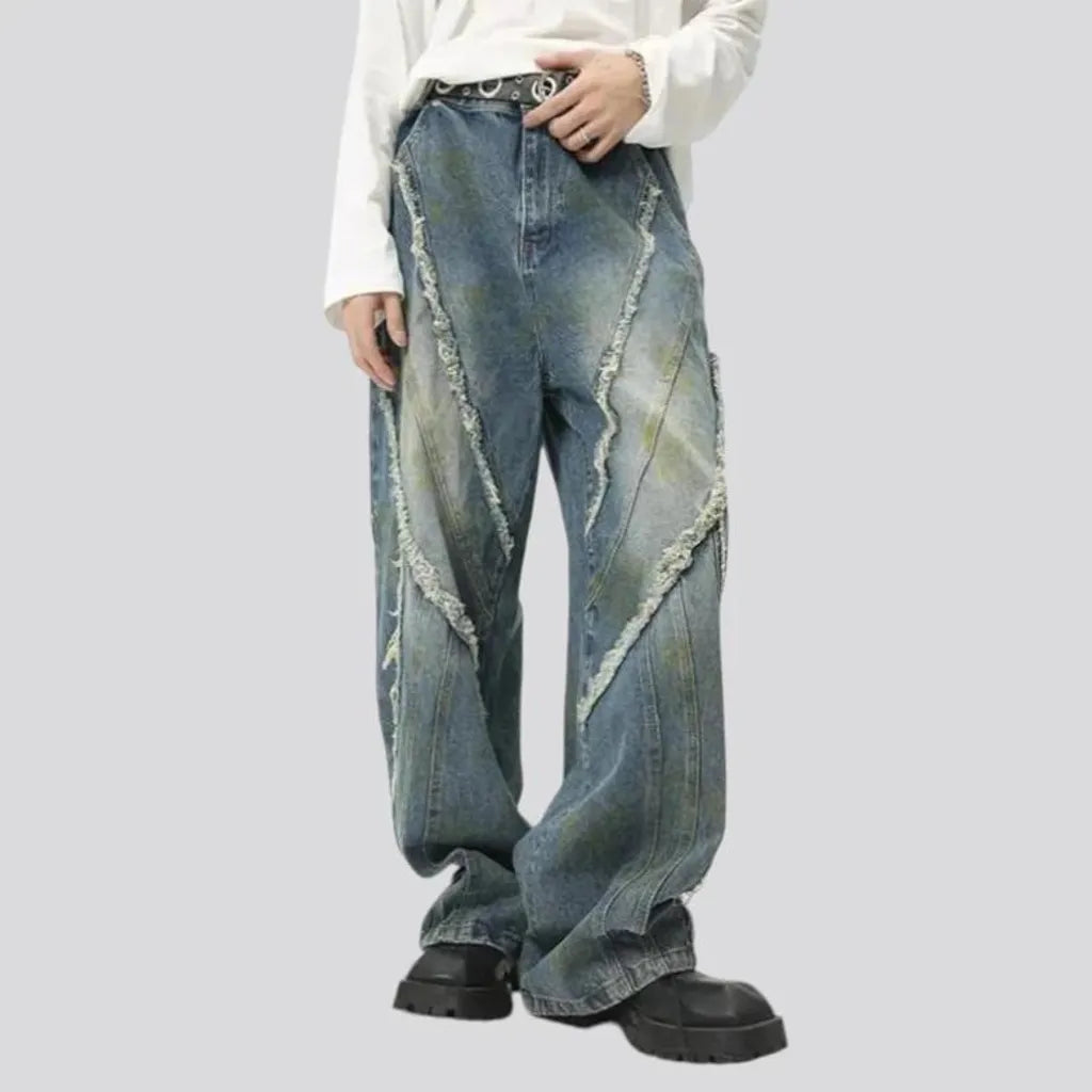 Vintage boho style distressed men's jeans