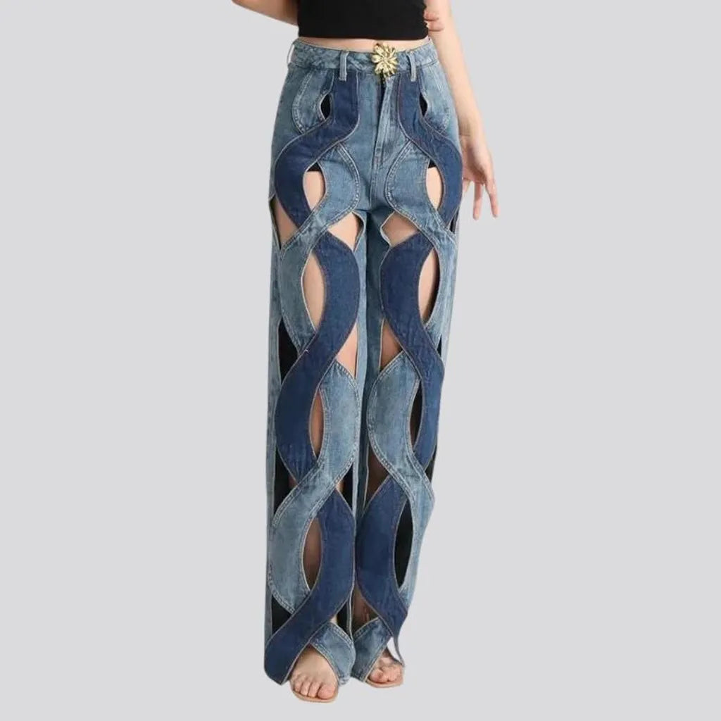 Fashionable cutout high-rise women's jeans