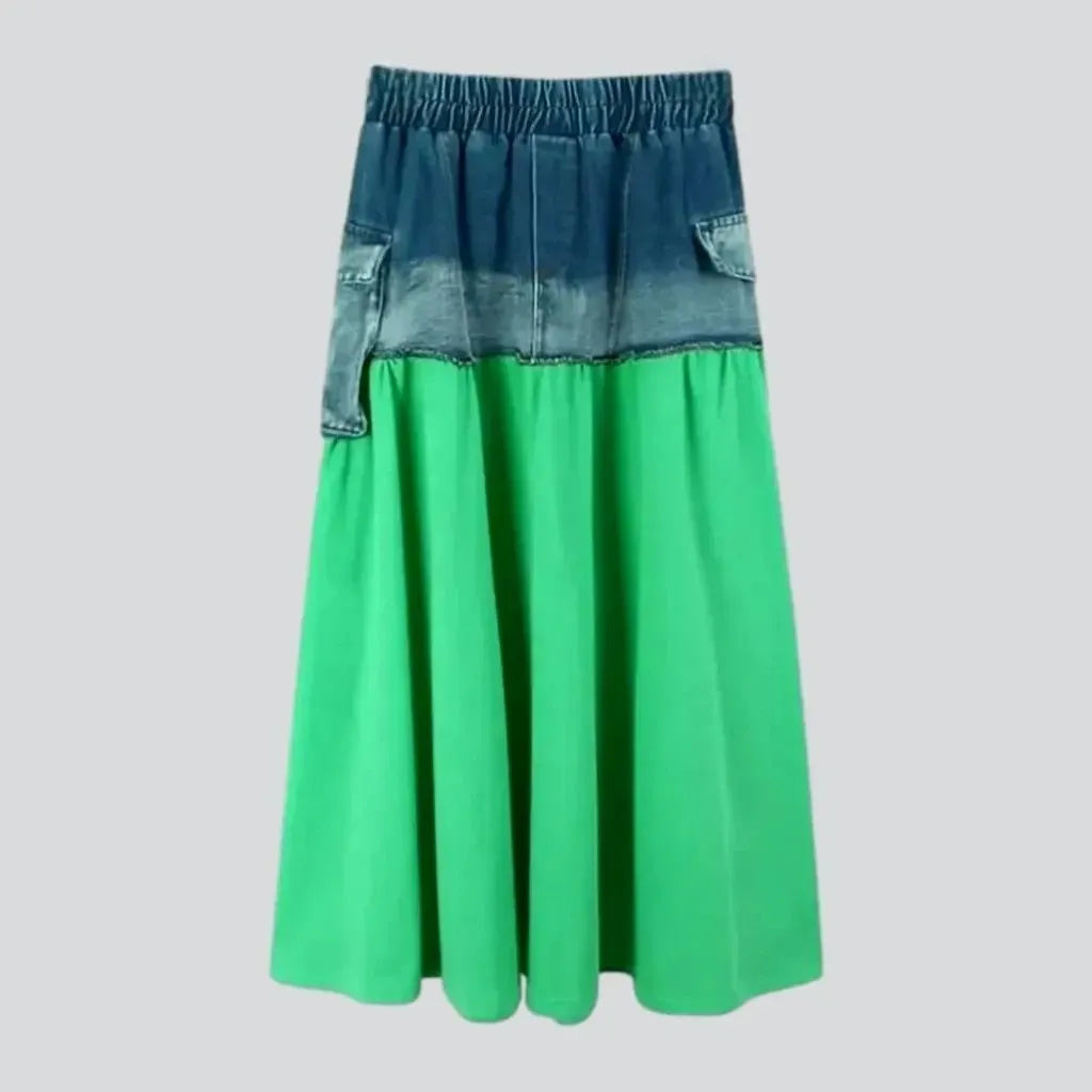 Elastic cargo pockets denim skirt