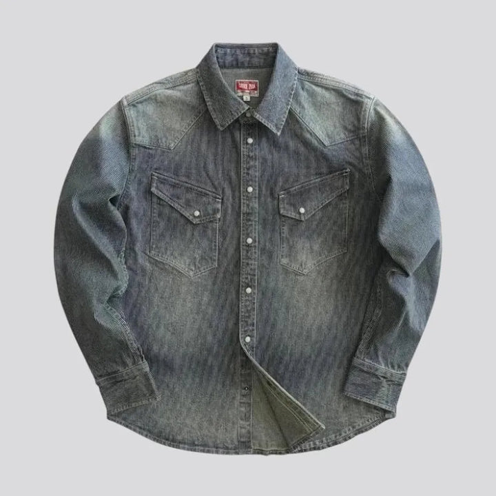 Medium length cowboy style denim shirt for men