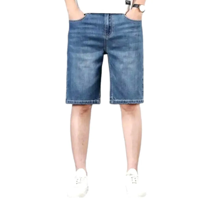 Sanded Light Wash Stylish Men's Denim Shorts - Blue