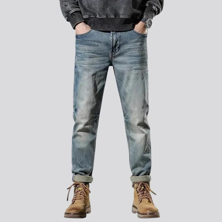 Casual retro rolled cuffs men's jeans