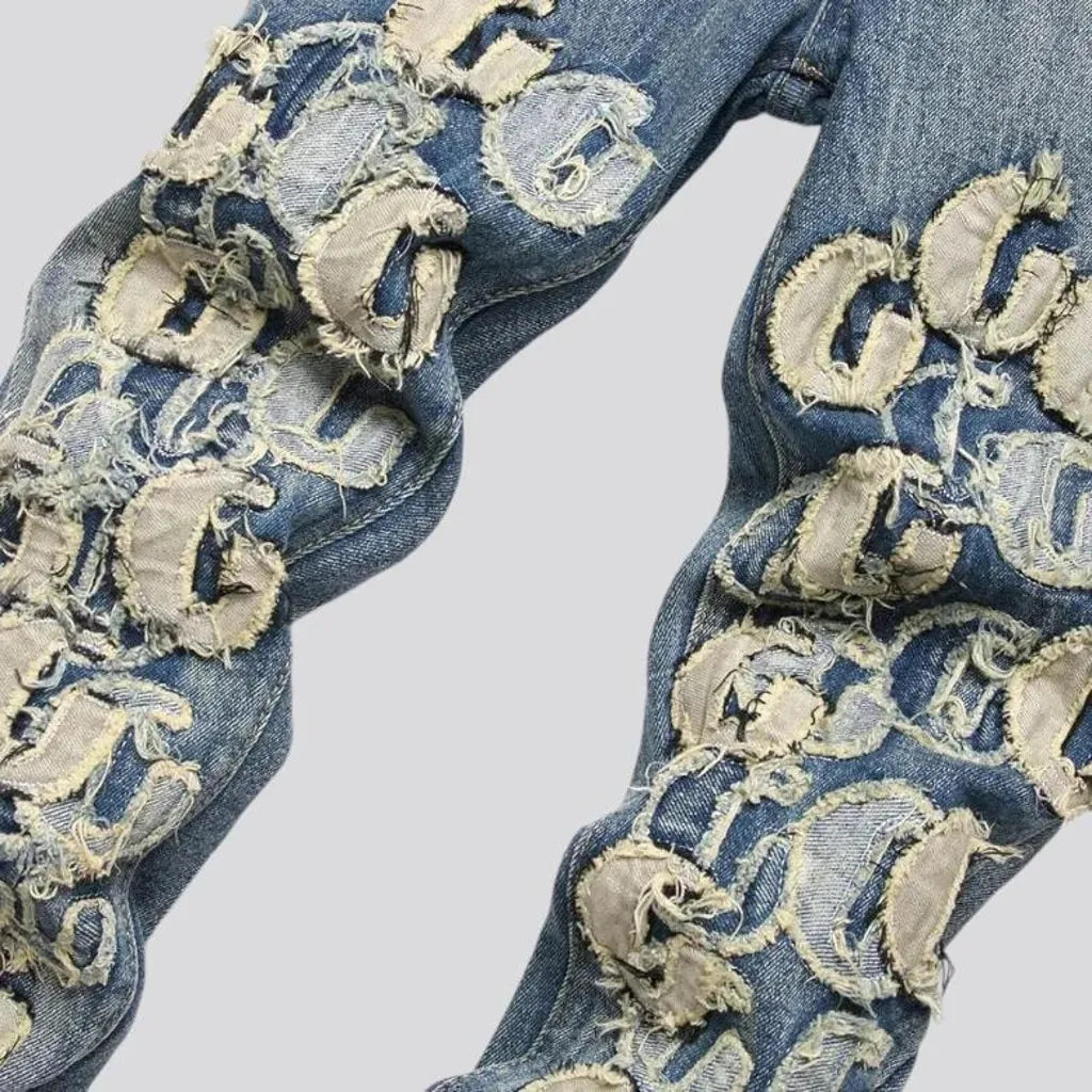 Embroidered vintage style jeans for men