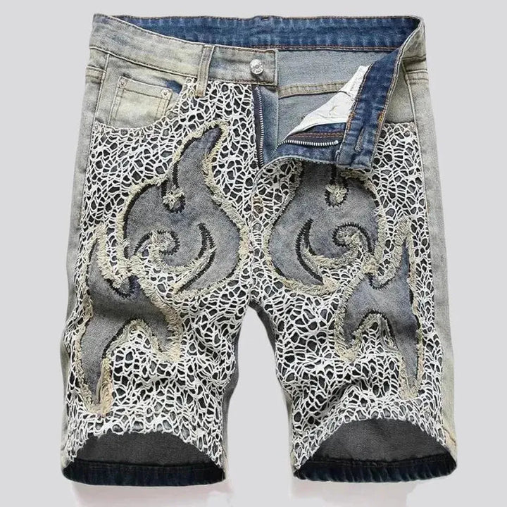 Embroidered mid-waist jeans
 for men
