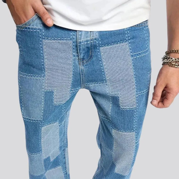 Boho style light wash men's jeans