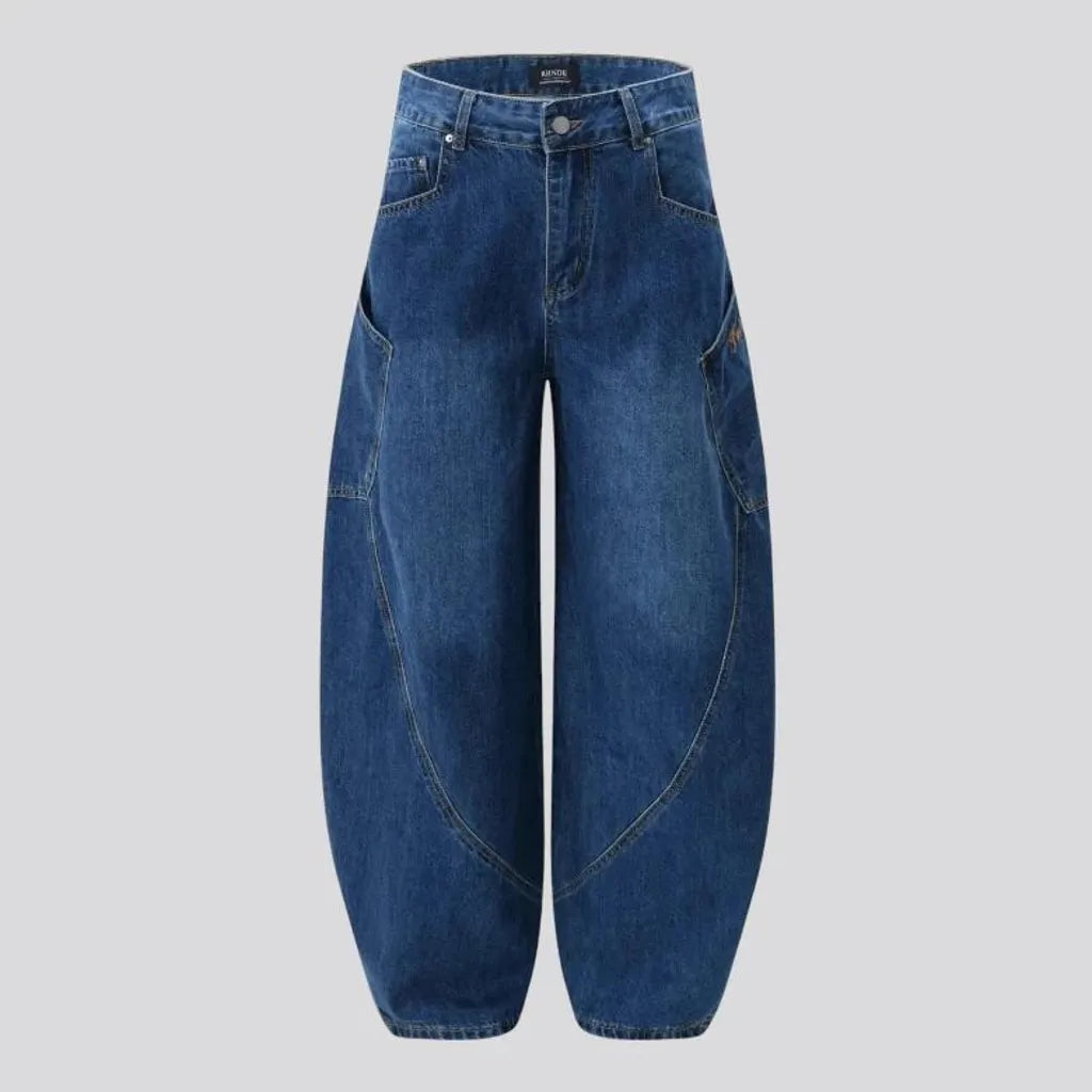 Sanded stonewashed baggy-fit jeans for men