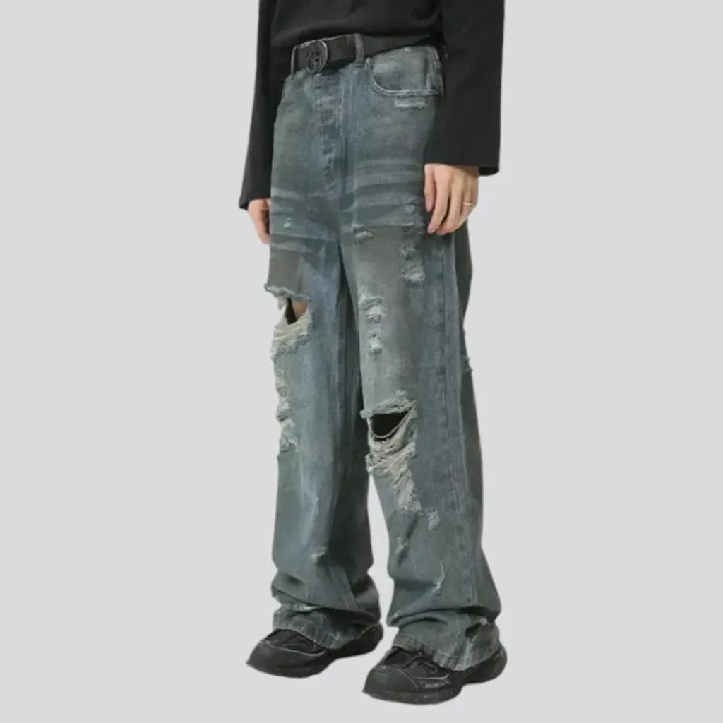 Grunge distressed fashion jeans for men