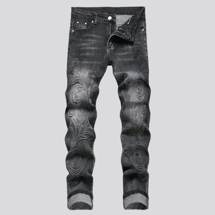 Whiskered mid rise street men's jeans