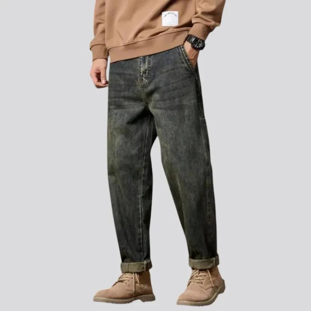 Mid-waist loose-fit faded wash men's jeans