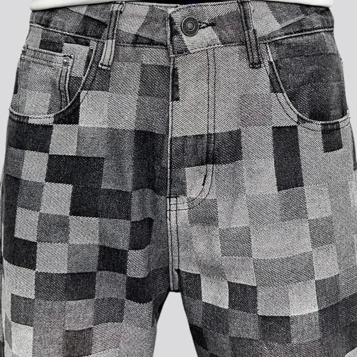 Mid rise stylish checkered men's jeans