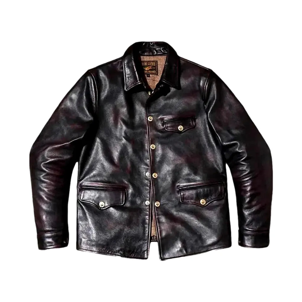 Biker Style Men's Denim Coat - Black