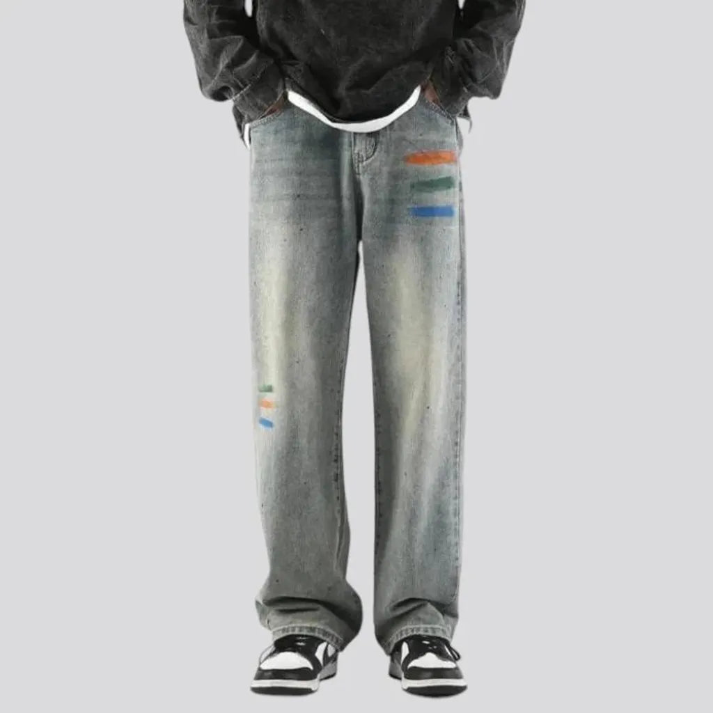 Painted boho baggy men's jeans