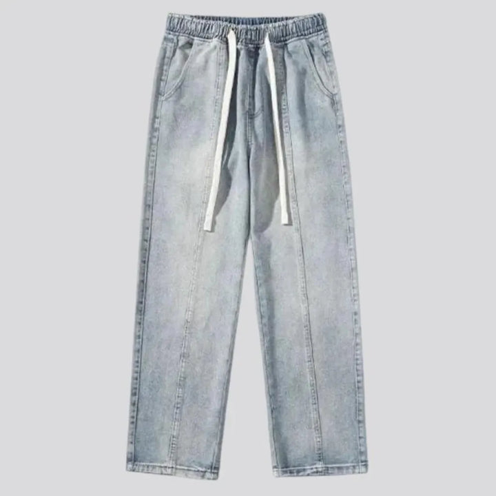 Boho street style mid rise men's denim joggers