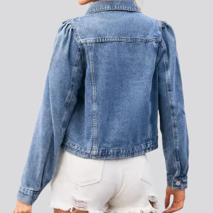 Puff-sleeves slim jean jacket
 for women
