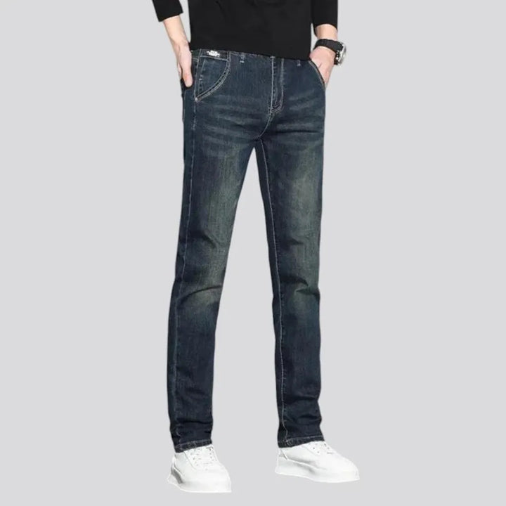 Fitted casual dark distressed jeans for men