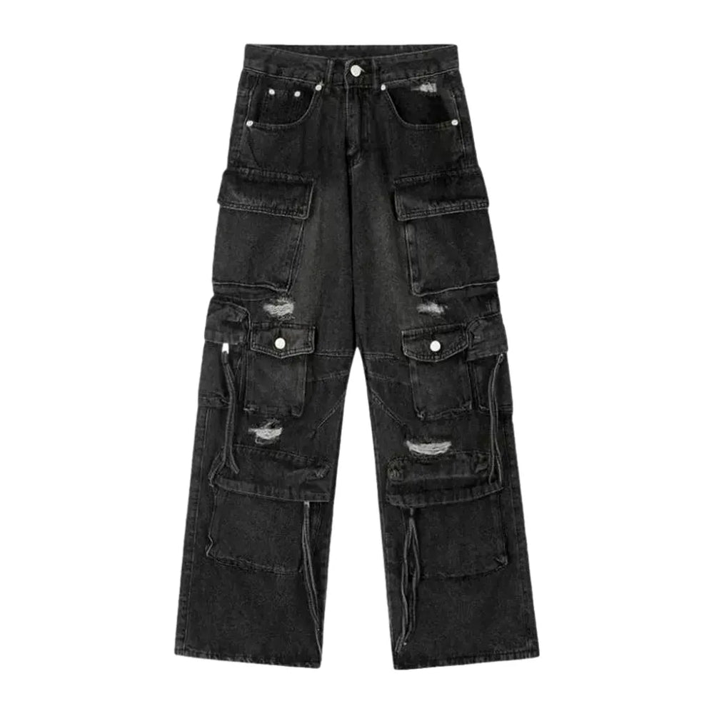 Vintage Distressed Mid-rise Men's Jeans - Black