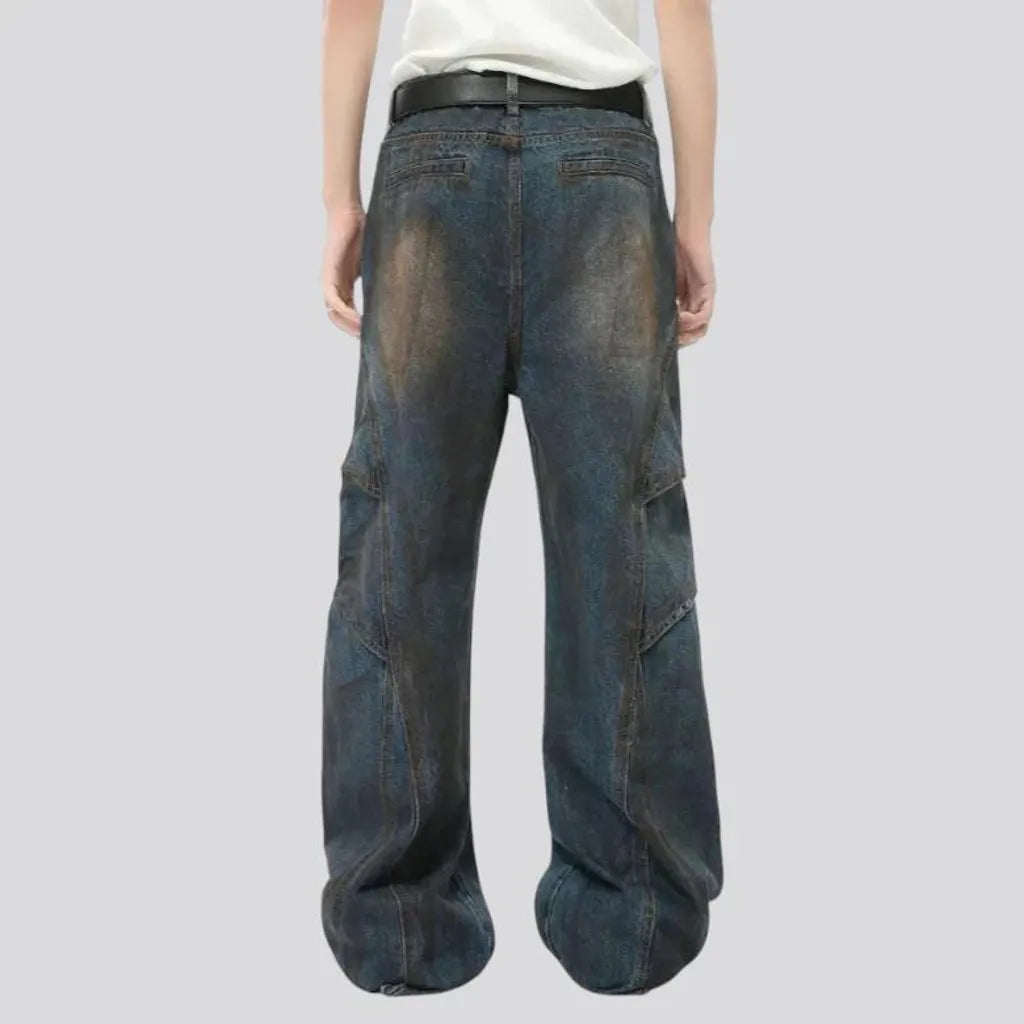 Retro creased boho men's jeans