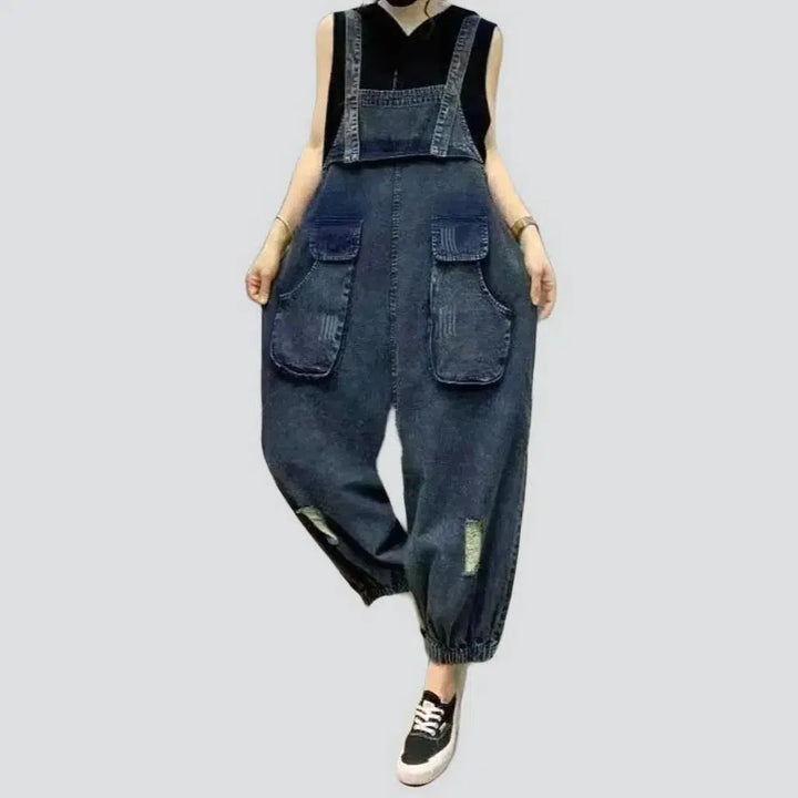 Baggy ripped jean overall for women