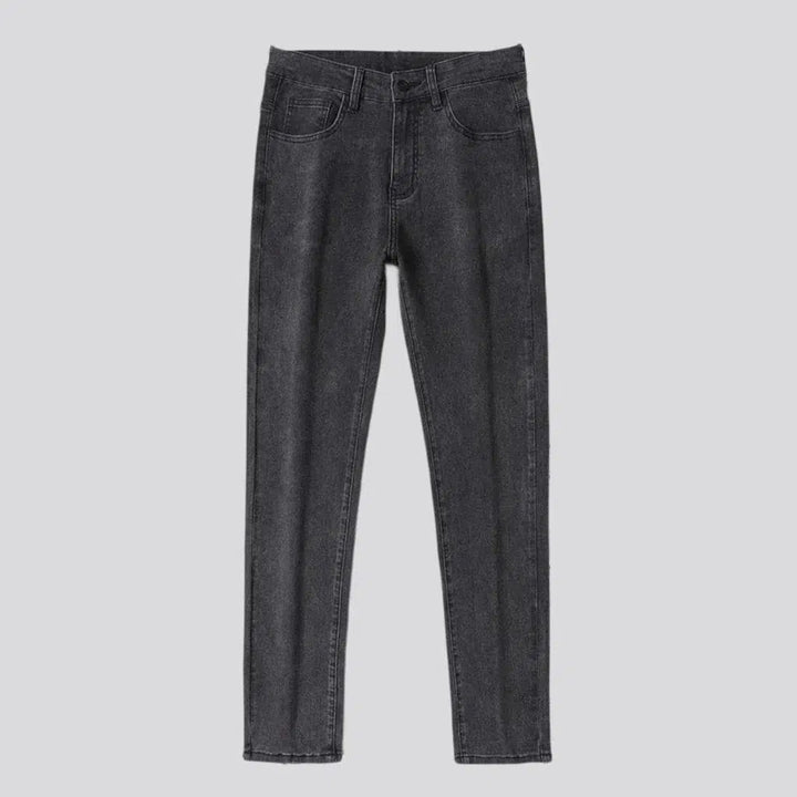 High-waist dark men's grey jeans