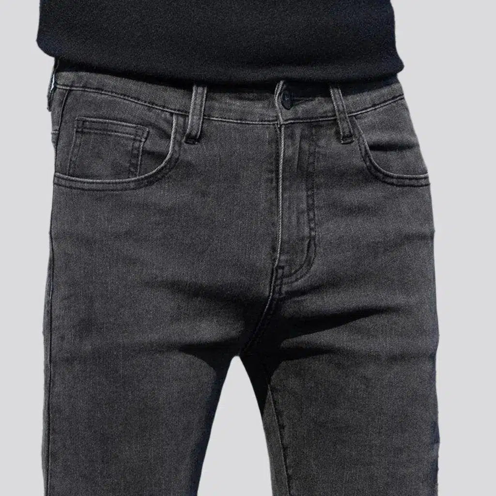 High-waist dark men's grey jeans