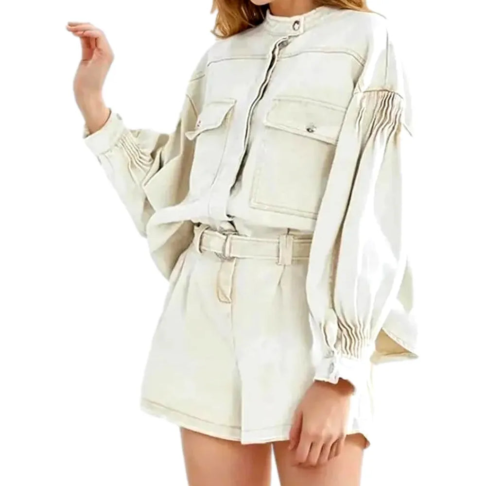 Fashionable Oversized Women's Jean Jacket - Sand