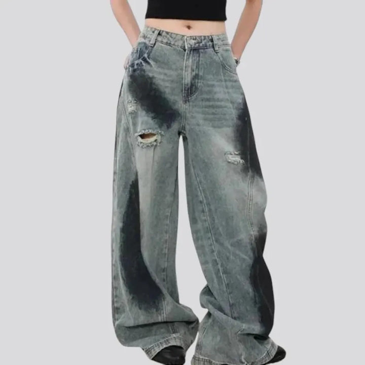 High rise baggy painted jeans for women