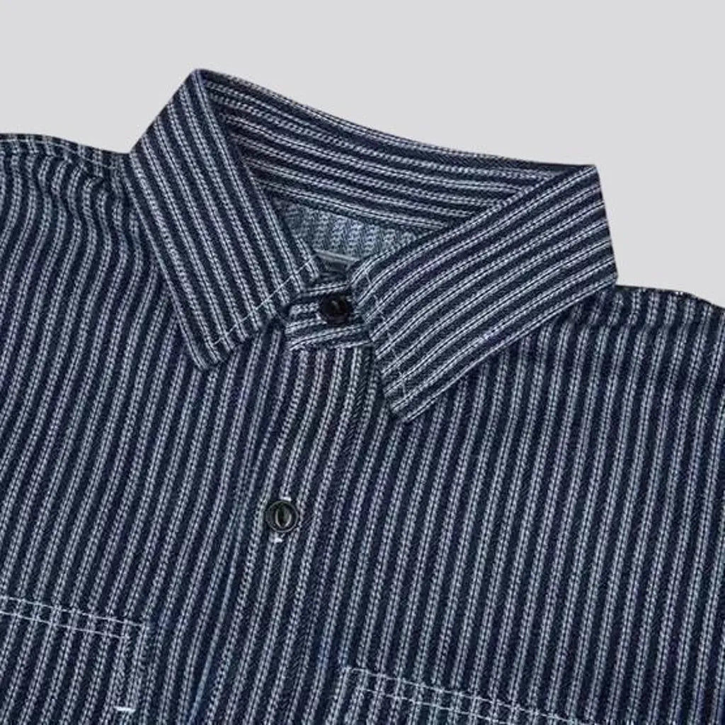 Medium stripes casual worker men's denim shirt