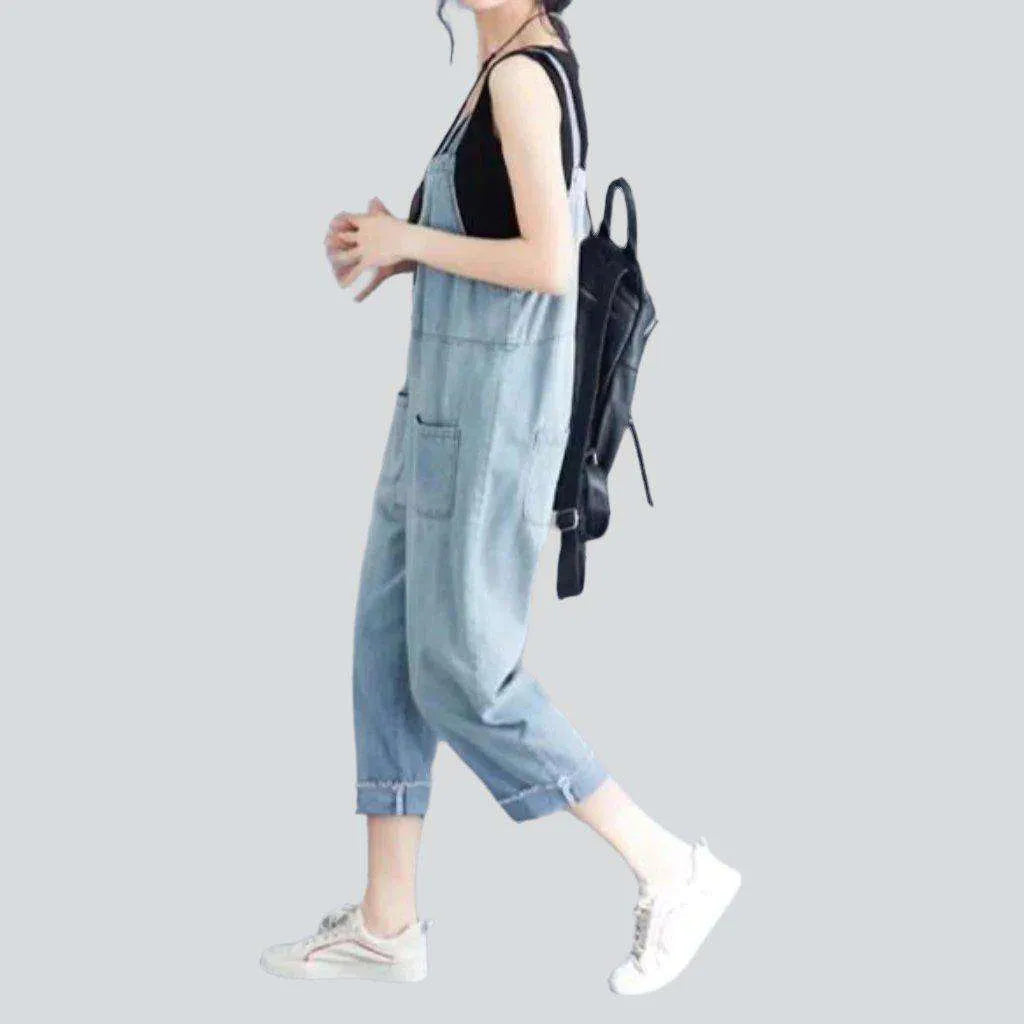 Light vintage wash denim jumpsuit