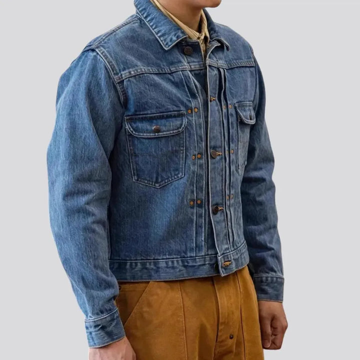 Rugged light wash duty denim jacket for men