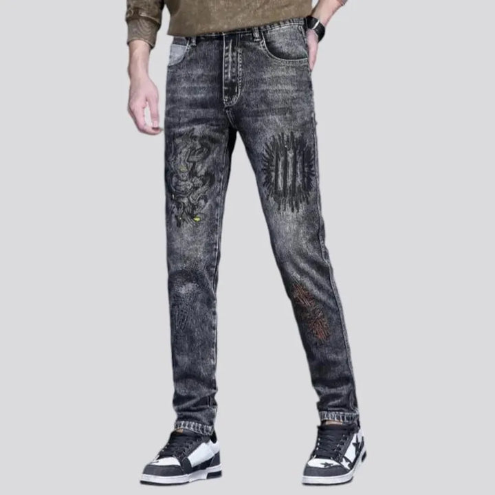 Boho style mid rise vintage men's jeans