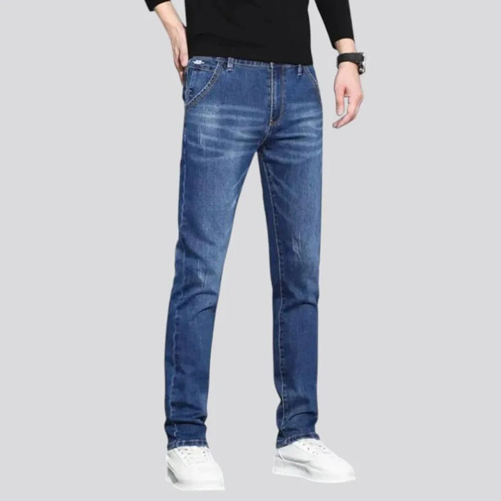 Fitted casual dark distressed jeans for men