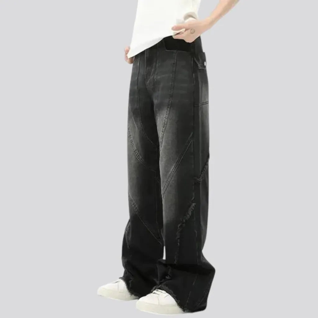 Wide fit and ragged hem jeans for men