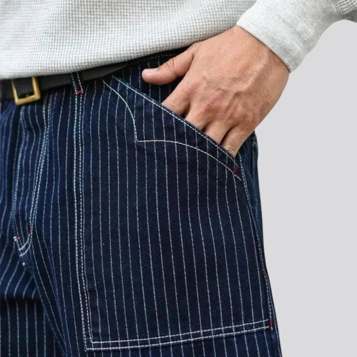 Classic stripes rolled cuffs men's jeans