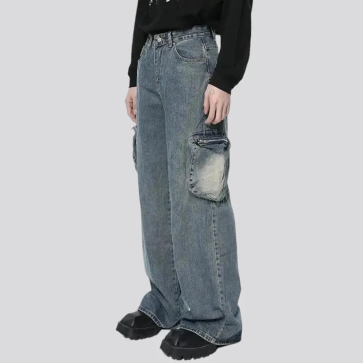 Baggy fit acid wash men's jeans