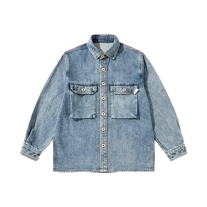 Sanded Vintage Men's Denim Jacket - Light Blue