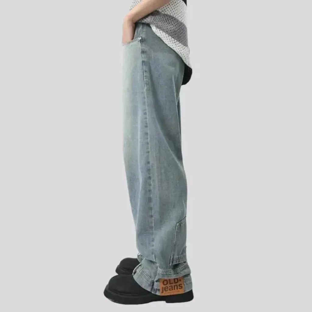 High waisted men's sanded jeans