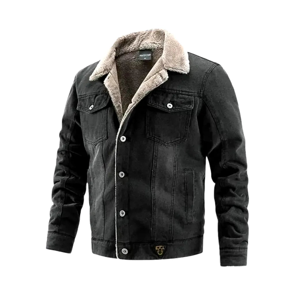 Casual Light Sanded Men's Denim Jacket - Black