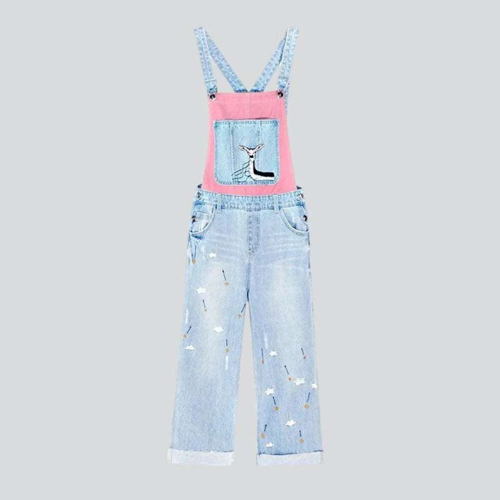 Embroidered women's denim dungaree