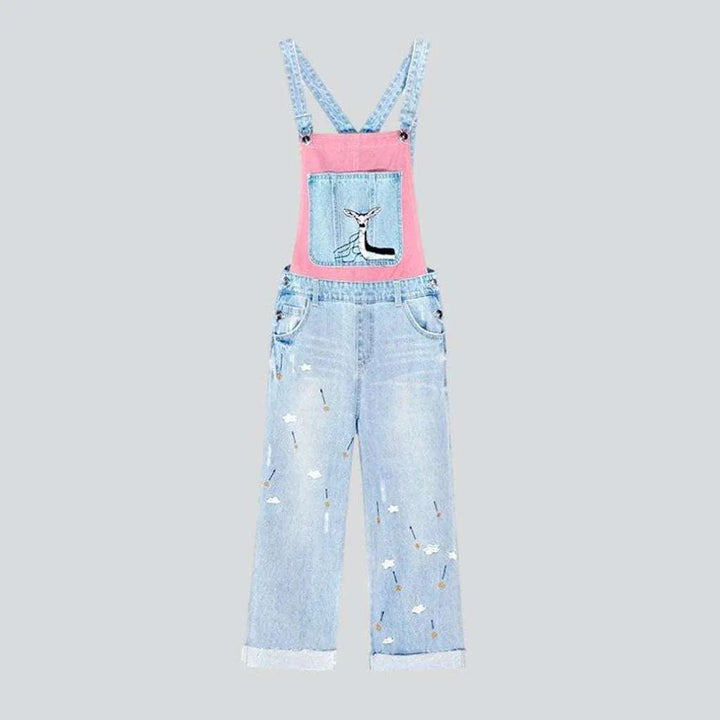 Embroidered women's denim dungaree