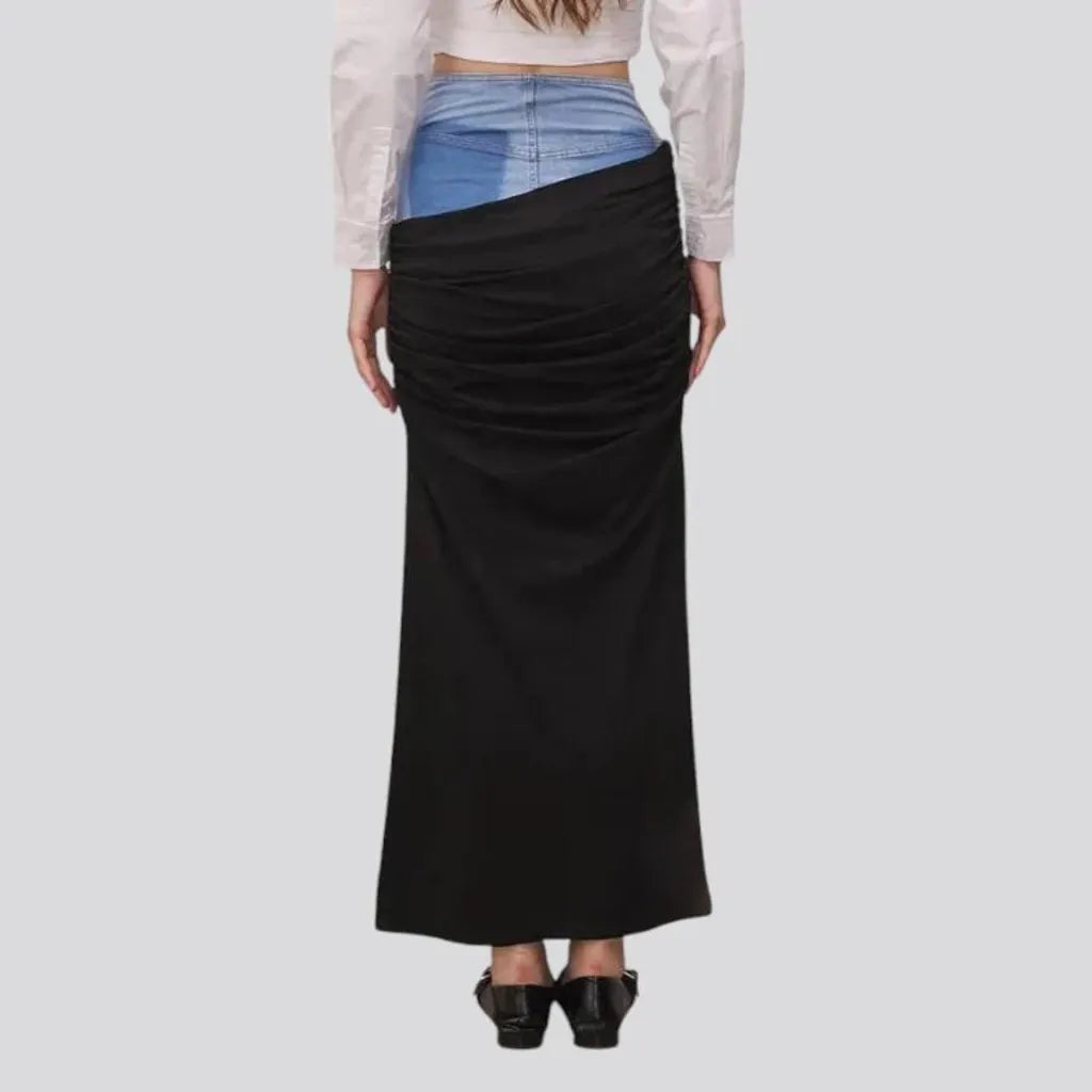 Chic mixed pattern high-rise denim skirt